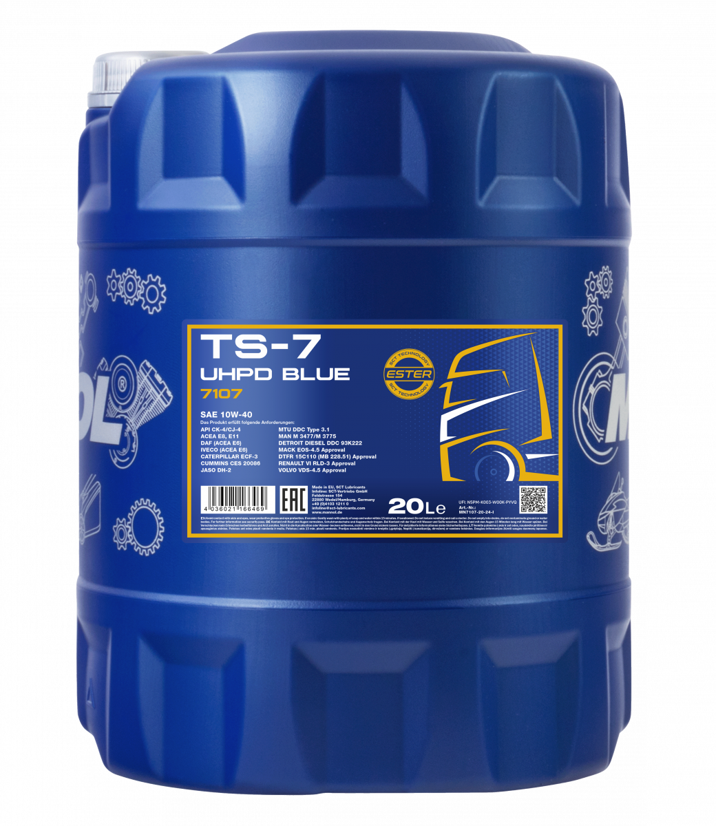 A Premium Fully Synthetic TS7 10W40 UHPD LOW SAPS E6 E9 E8 E11 Volvo Scania Mercedes DAF Cummins Mannol Fanfaro Engine Oil Fluid front packet