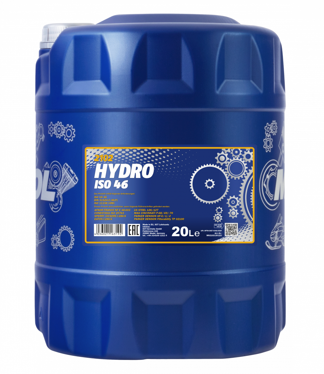 A Premium Hydraulic Oil Fluid ISO 46 68  32 HVI Mannol Fanfaro Fluid front packet