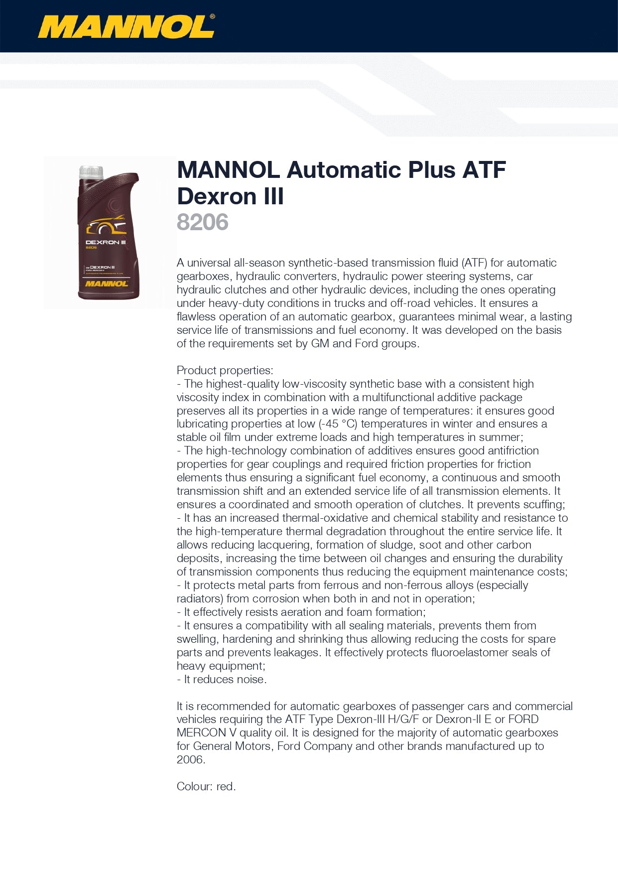 MANNOL Automatic Plus ATF Dexron III 8206