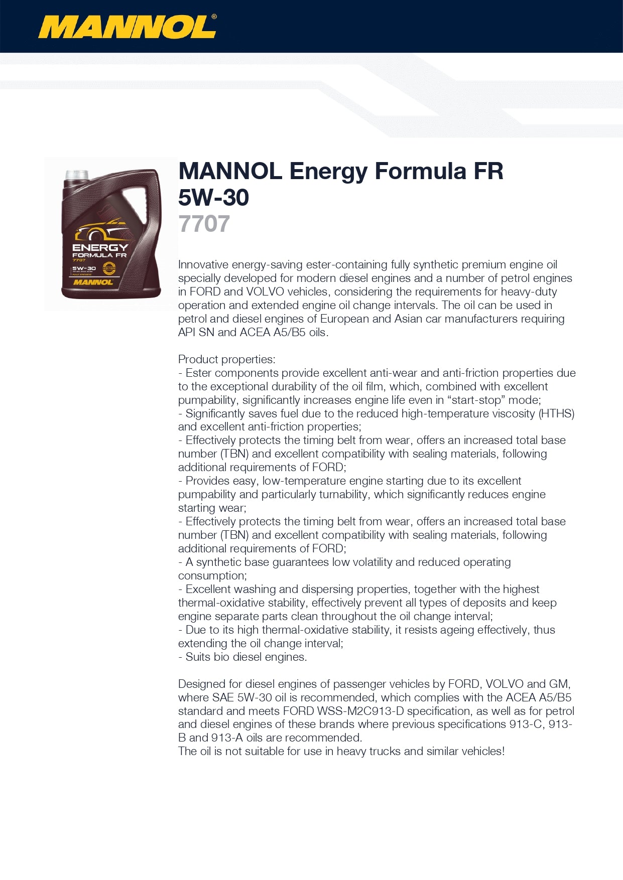 MANNOL Energy Formula FR 5W-30 Engine Oil Ford