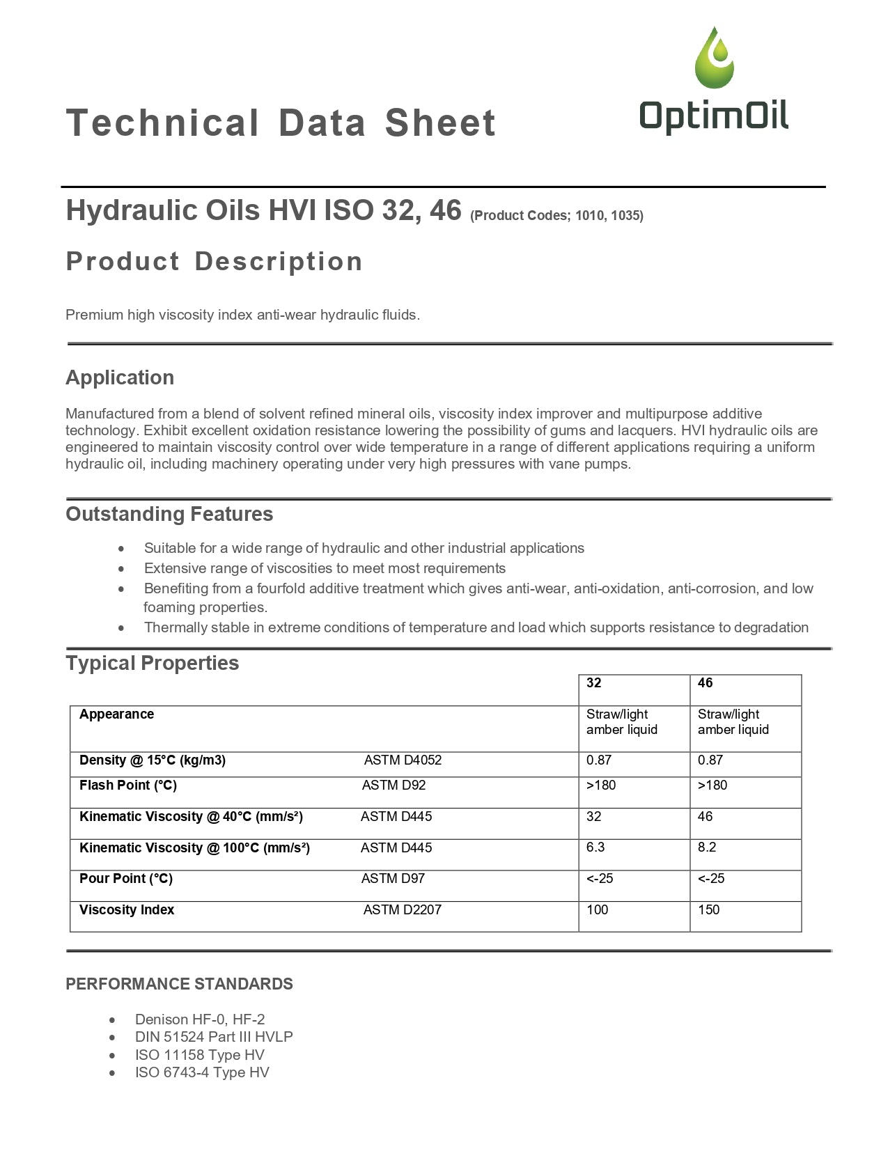 OptimOil HVI High Viscosity Hydraulic 32 / 46 / 68