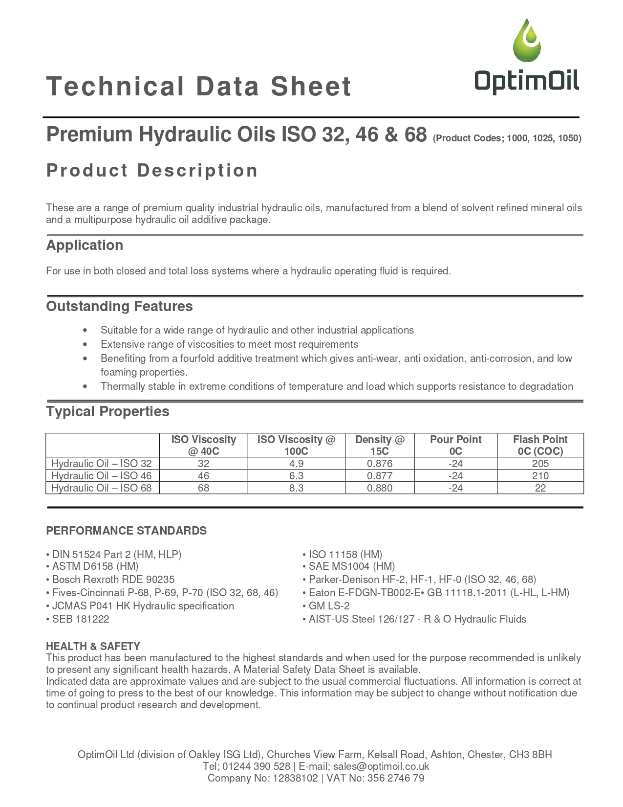 OptimOil ISO HLP 32 / 46 / 68 Hydraulic Oil