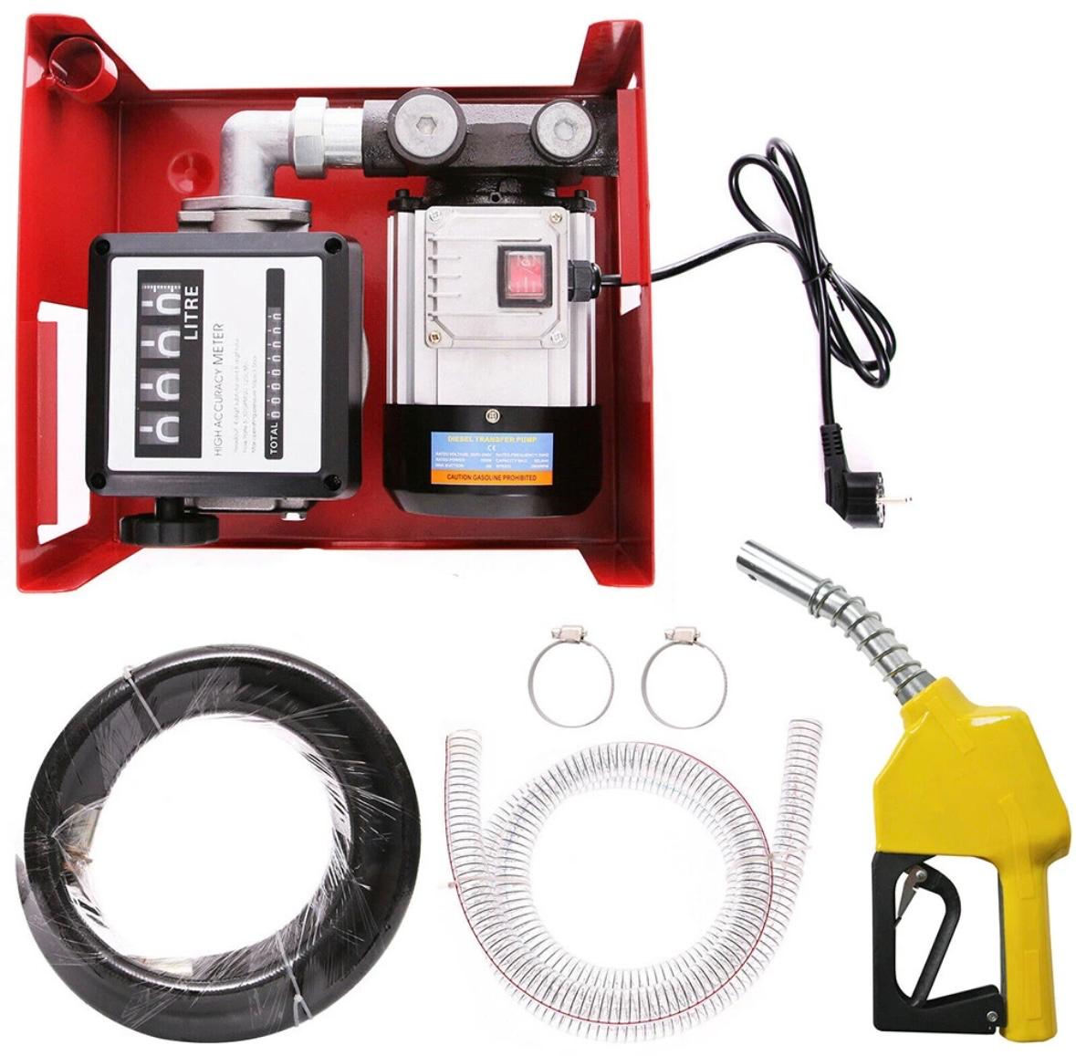 Lubricant Diesel Fuel Pump Electric Kit Heavy Duty Pump 230v 60L extractor oil self priming flow metre flow meter litre great fuel nozzle petrol truck construction boat barrel ibc motor durable oil pipe motor 550w